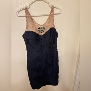 Adrianna Papell Navy and Tan Embellished dress